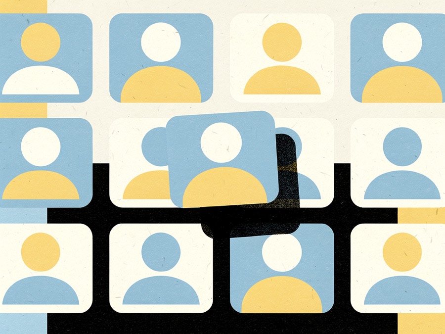 Illustration: a grid of profile cards, each with a plain circle where a portrait would be.